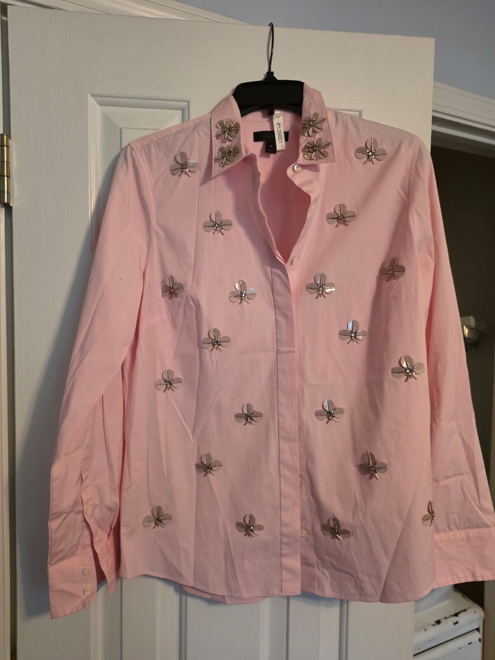 Embellished Pink Button-Up Blouse